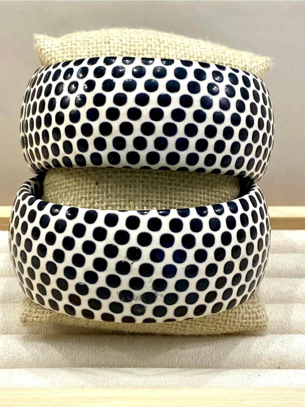 Vintage Chunky Polka Dot Bangle Bracelet Set 2pc Black White Graphic Stackable